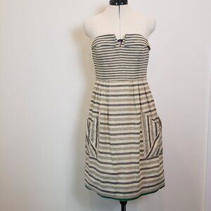 Maeve Changing Striped Dress Linen Blend Fit & Flare Strapless Size 4